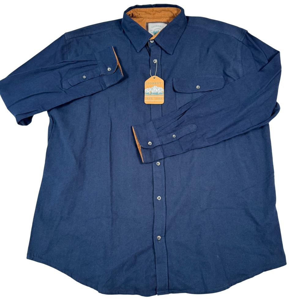 NWT Gioberti XXL Navy Flannel Button Down Shirt Workwear Rugged Gorp Utility
